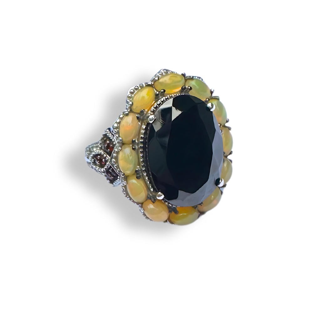 Giuseppe Perez Sterling Silver Shungite & Ethiopian Opal Ring